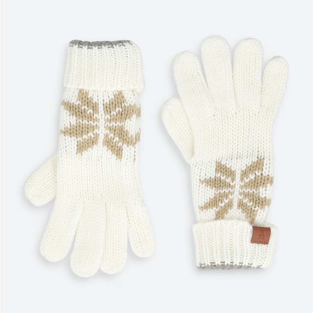 White and Tan Snowflake Knit Gloves